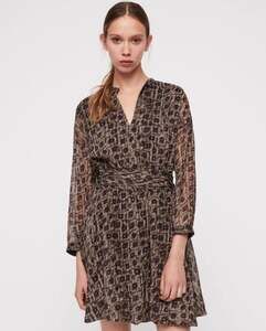 All Saints Cosette Flux Gold Print‎ Long Sleeve Mini Dress